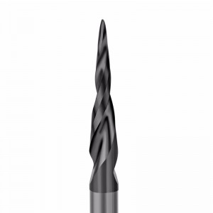 CNC carving hardmetalen HRC55 met Tiain gecoate frezen 4.82 Degere conische hoek kogel tip radius = 0.5mm X 1/4